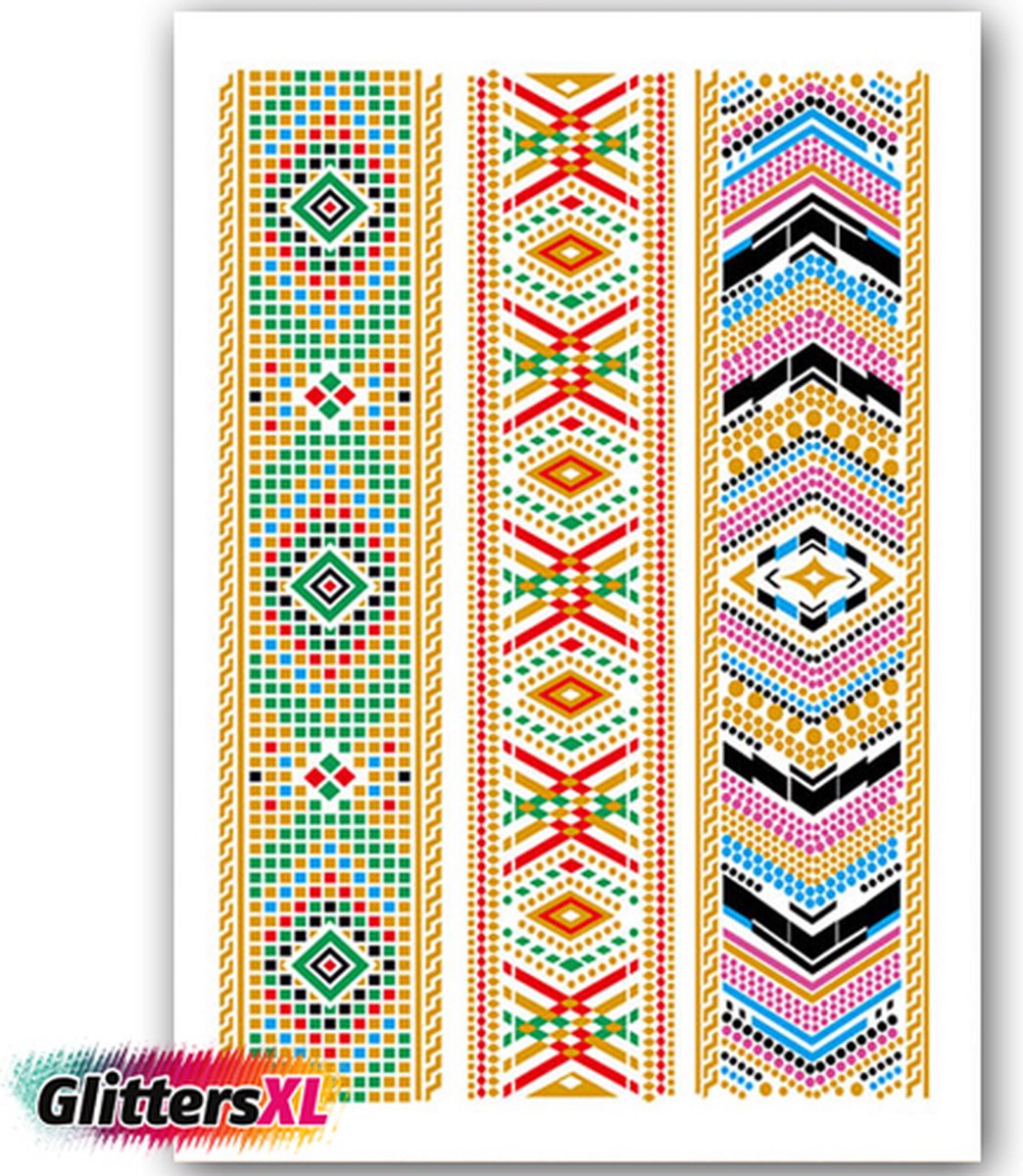 GlittersXL - Temporary Tattoo Goud/Gold (11x6cm) [Neptattoo Ibiza Turquoise - Tijdelijke tatoeage - Nep Fake Tattoos - Water overdraagbare festival sticker henna outfit tattoo - Glitter tattoo - Volwassenen Kinderen Jongen Meisje]